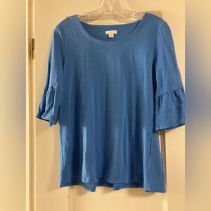 J. Jill Sky Blue Ladies 3/4 Sleeve Shirt, Ruffle Puff - Size Small Blouse